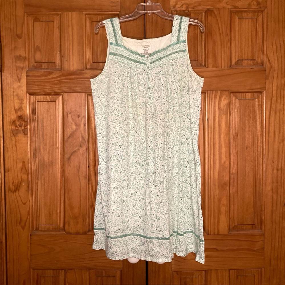 EUC Simply Basic Sleepwear Vintage 90s Nightgown Nightie Green White XL 16/18